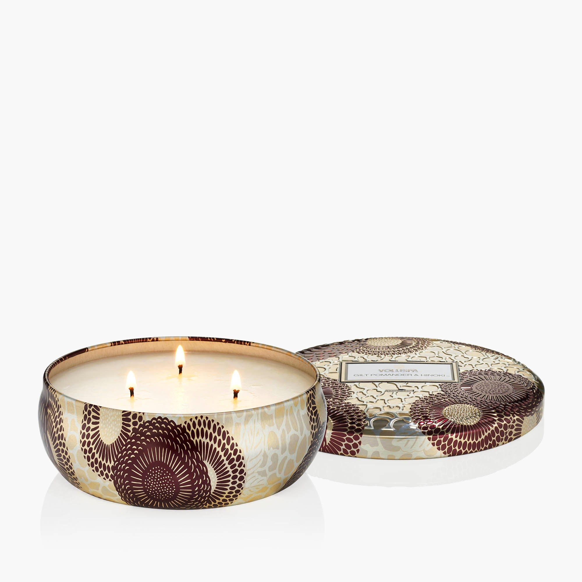Gilt Pomander & Hinoki - 3 Wick Tin Candle - Image 4